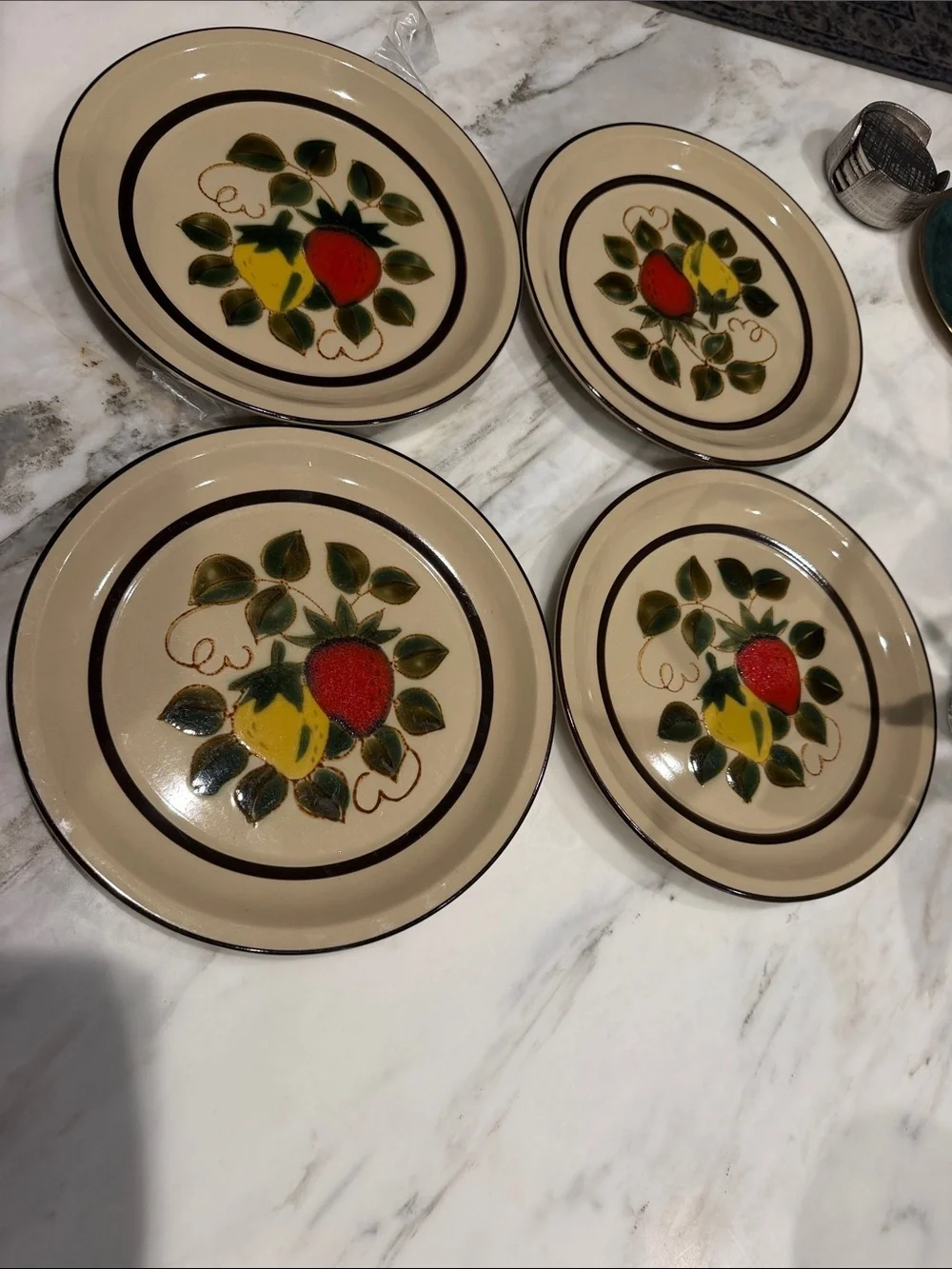 Vintage 70s Strawberry Stoneware Dinner Plates - Set of 4